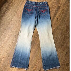 Arizona Jean Co Ombre Flare Jeans Blue White Red Contrast Stitching Y2K 29x26